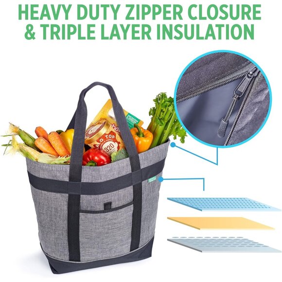 Jumbo Insulated Cooler Bag Charcoal with HD Thermal Insulation - Premium, Collap - Picture 5 of 6